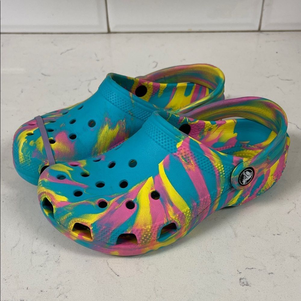 Crocs Classic Marbled Kids Clogs (207464) - Digital Aqua/Multi Size 2 Junior
